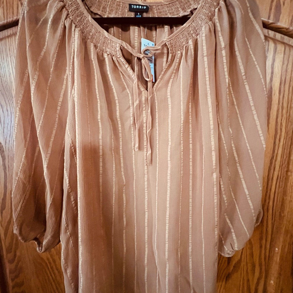 SOLD!! Torrid Tan & Cream Stripe Peasant Blouse